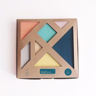 Wooden Me & Mine tangram in cardboard packaging