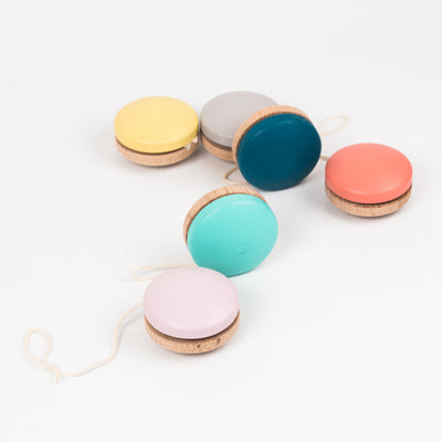 Yellow, Grey, Blue, Coral, Mint and Pink wooden Me & Mine YoYos